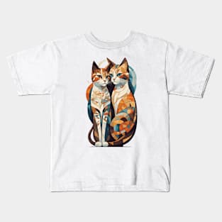 Gustav Klimt's Chromatic Feline: Colorful Cat Illustration Kids T-Shirt